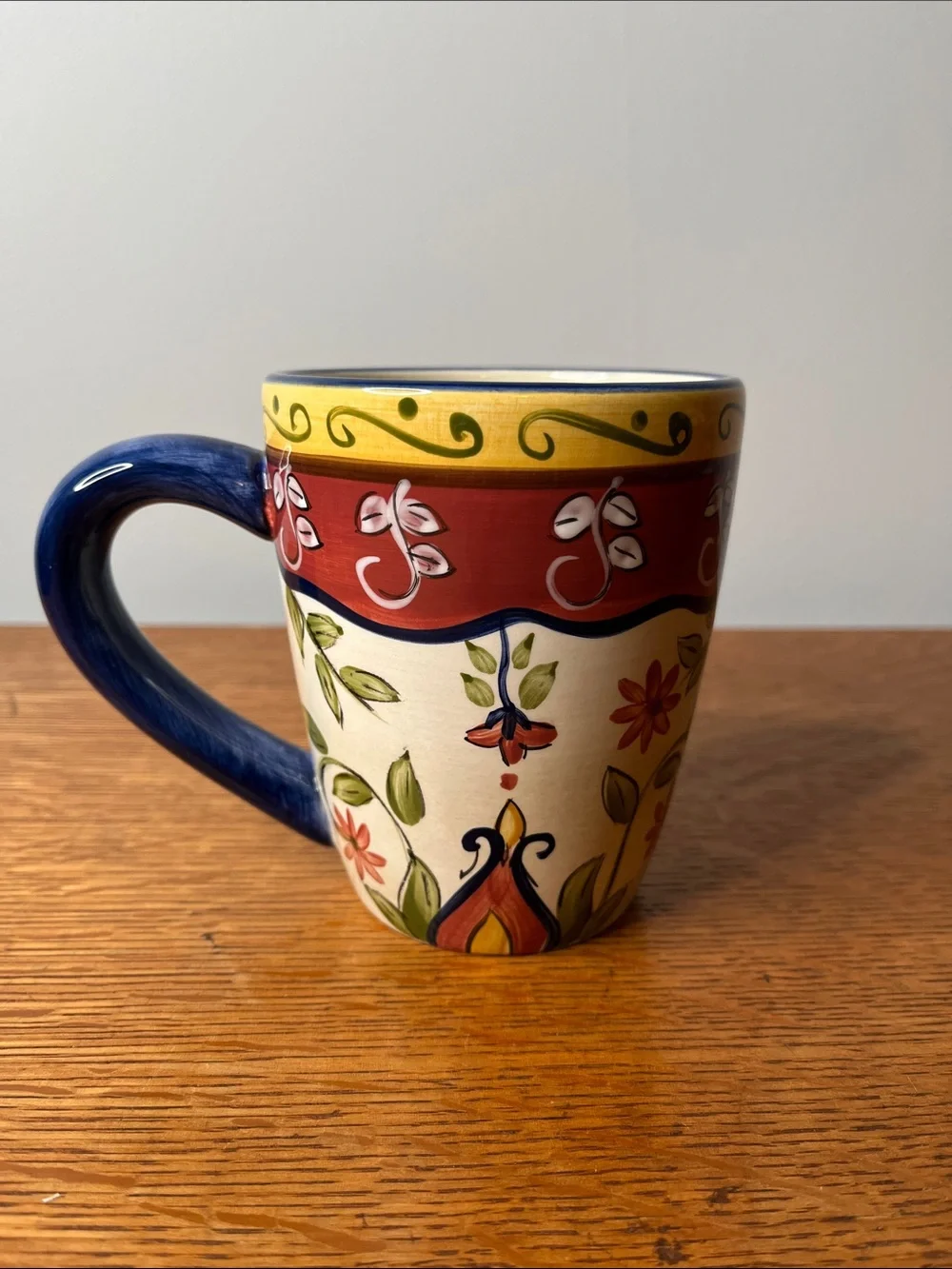 Retired Pier 1 Imports Vallarta Handpainted Earthenware Floral Coffee/Tea Mug.